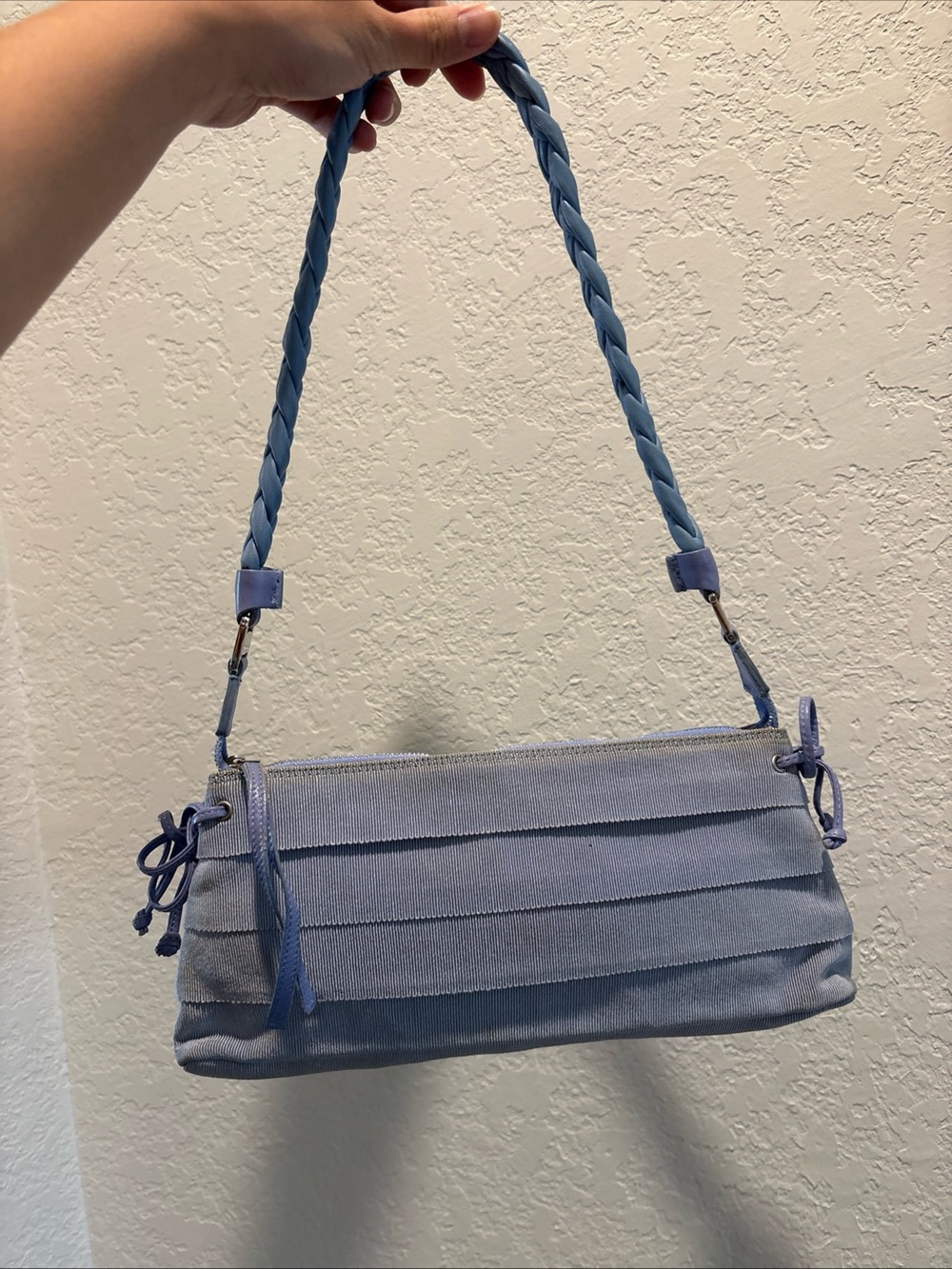Salvatore Ferragamo Braided Strap Blue Shoulder Bag